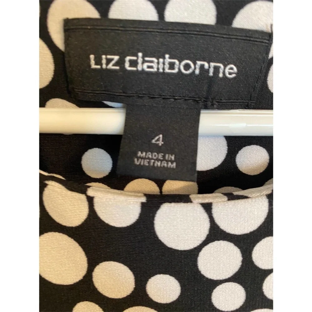 Liz Claiborne Black White Blue Polka Dot Dress